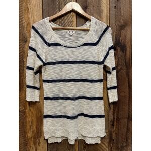 Striped Knit 3/4 Sleeve Nautical Sweater Women L Coastal Grandma Boho Capsule